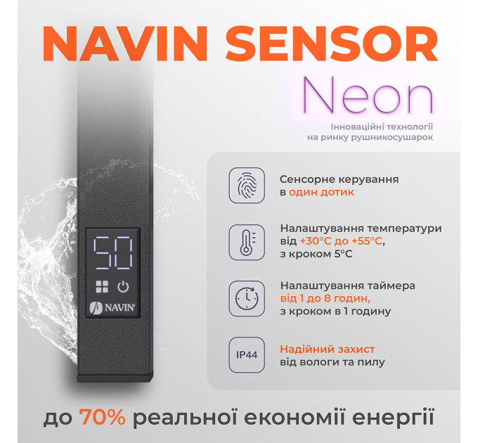 Рушникосушка Авангард 900х500 Sensor лівобічна з таймером, чорний муар