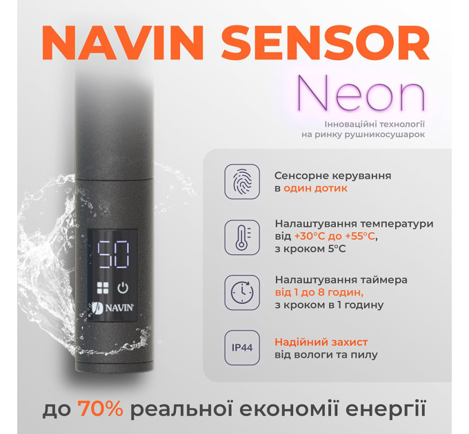 Рушникосушка Камелія 480х600 Sensor ліва з таймером, чорний муар