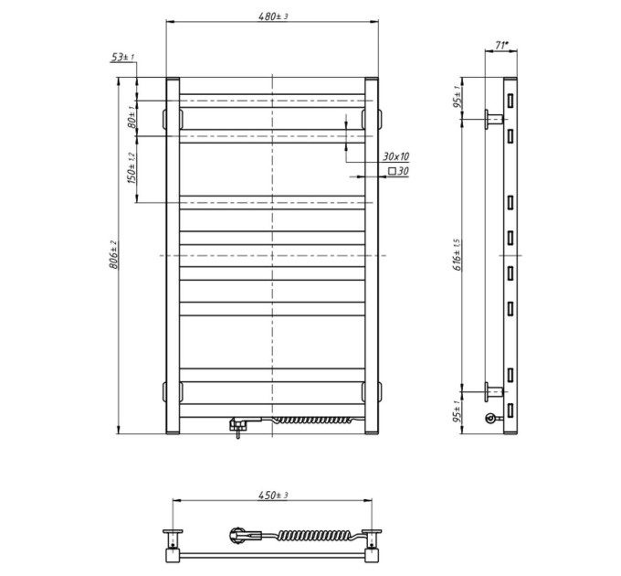 Рушникосушарка електрична NAVIN Авангард 480х800 права біла 12-028050-4880