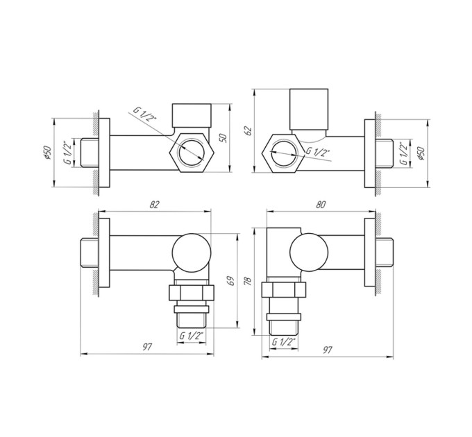 Кран кутовий під ТЕН Solomon 1/2"х1/2" білий, 2шт