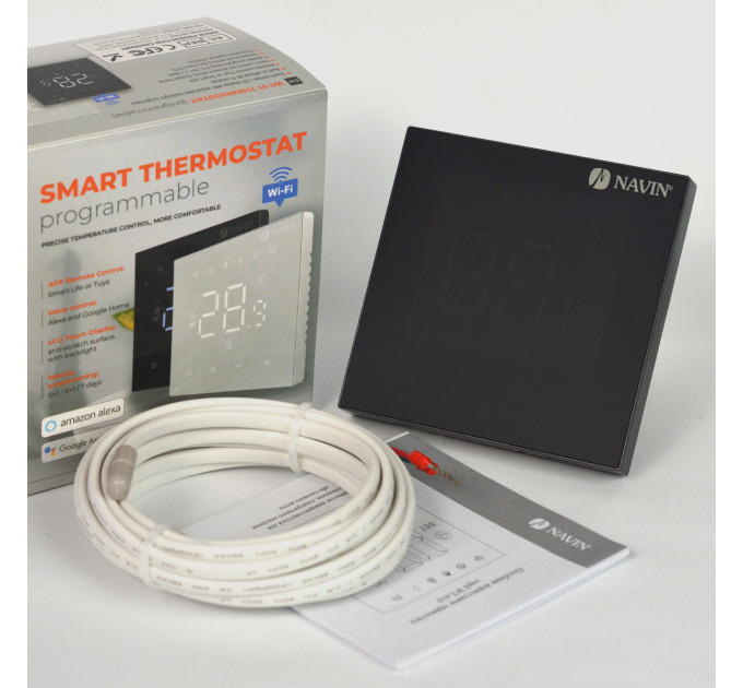 Терморегулятор для теплої підлоги WT410 B-16A з Wi-Fi, чорний з зовнішнім датчиком температури