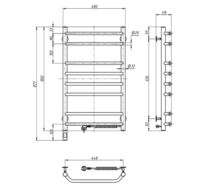 Рушникосушарка Блюз 480х800 Sensor права з таймером 10-006033-4880