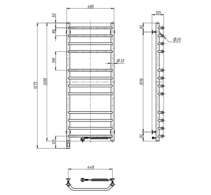 Рушникосушарка Блюз 480х1200 Sensor права з таймером 10-006033-4812