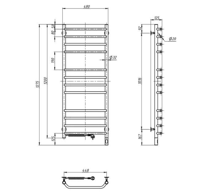 Рушникосушарка Блюз 480х1200 Sensor ліва з таймером 10-006133-4812