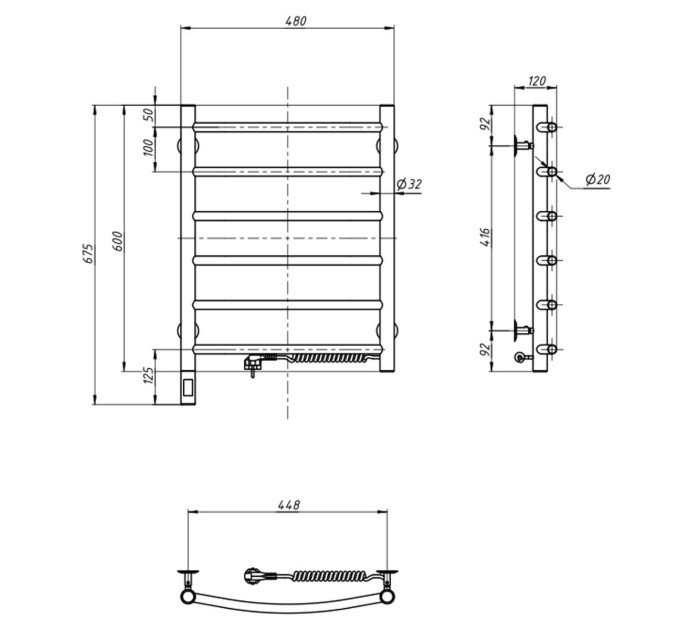 Рушникосушарка Камелія 480х600 Sensor права з таймером 10-007033-4860