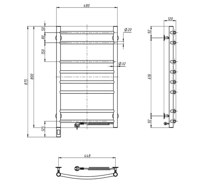 Рушникосушарка Камелія 480х800 Sensor права з таймером 10-007033-4880