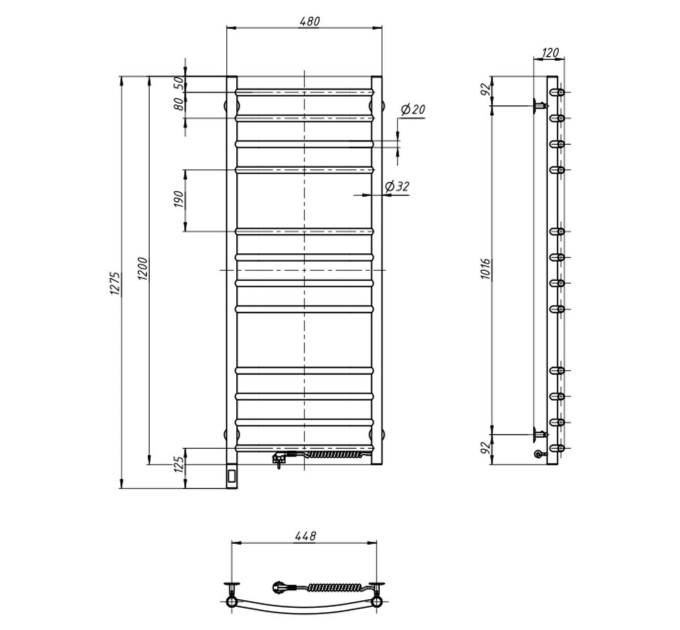 Рушникосушарка Камелія 480х1200 Sensor права з таймером 10-007033-4812