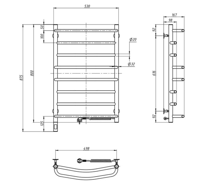 Рушникосушарка Омега 530х800 Sensor права з таймером 10-015033-5380