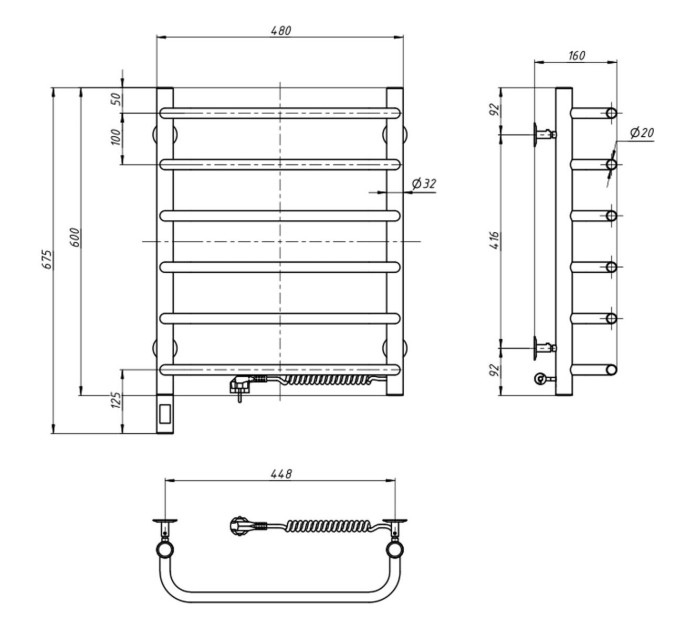 Рушникосушарка Симфонія 480х600 Sensor права з таймером 10-009033-4860