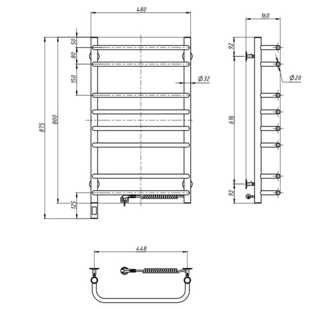 Рушникосушарка Симфонія 480х800 Sensor права з таймером 10-009033-4880