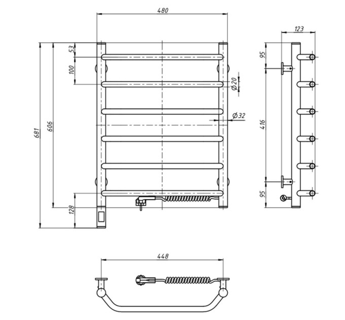Рушникосушарка Блюз 480х600 Sensor права з таймером 12-006033-4860