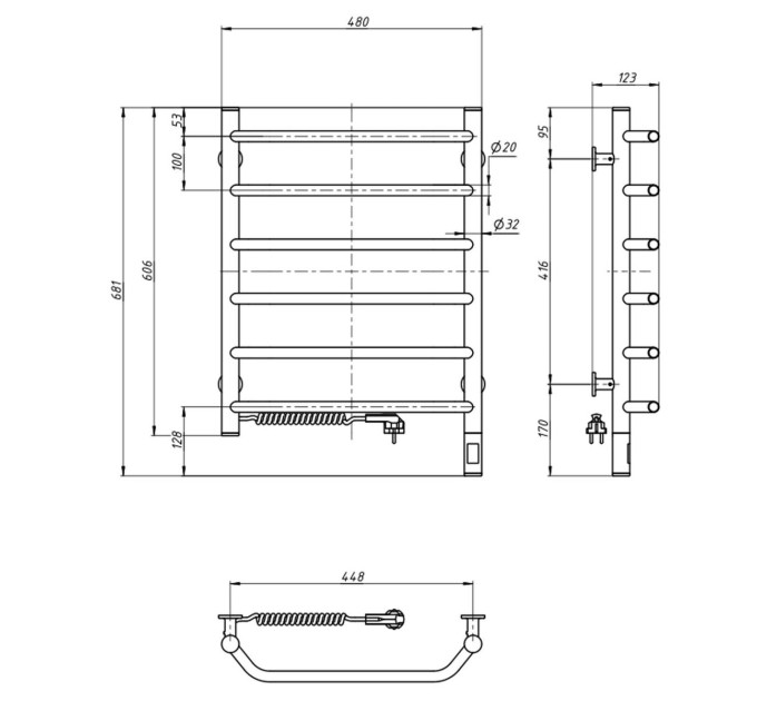Рушникосушарка Блюз 480х600 Sensor ліва з таймером 12-006133-4860