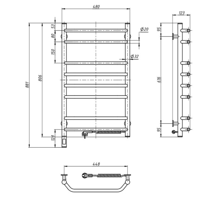 Рушникосушарка Блюз 480х800 Sensor права з таймером 12-006033-4880