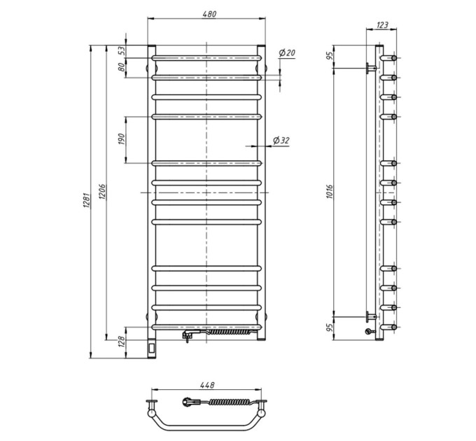 Рушникосушарка Блюз 480х1200 Sensor права з таймером 12-006033-4812