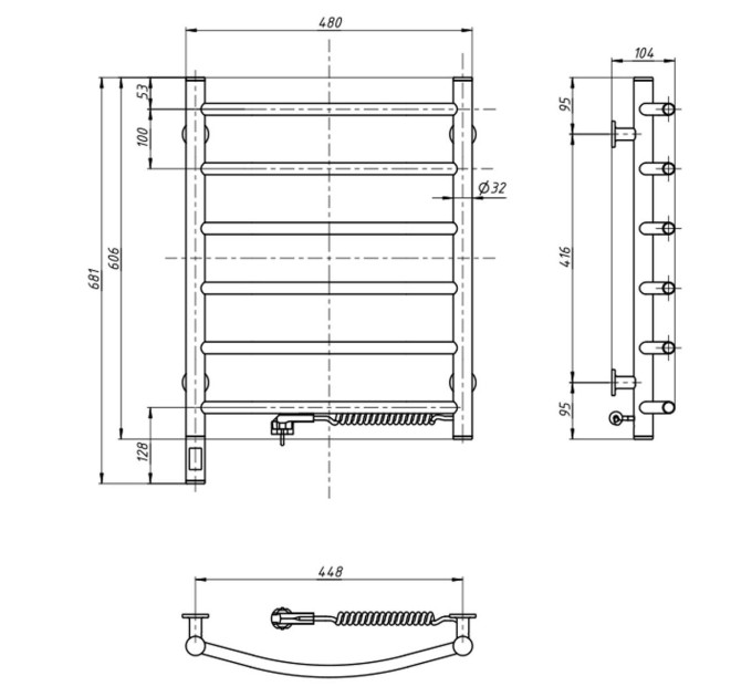 Рушникосушарка Камелія 480х600 Sensor права з таймером 12-007033-4860
