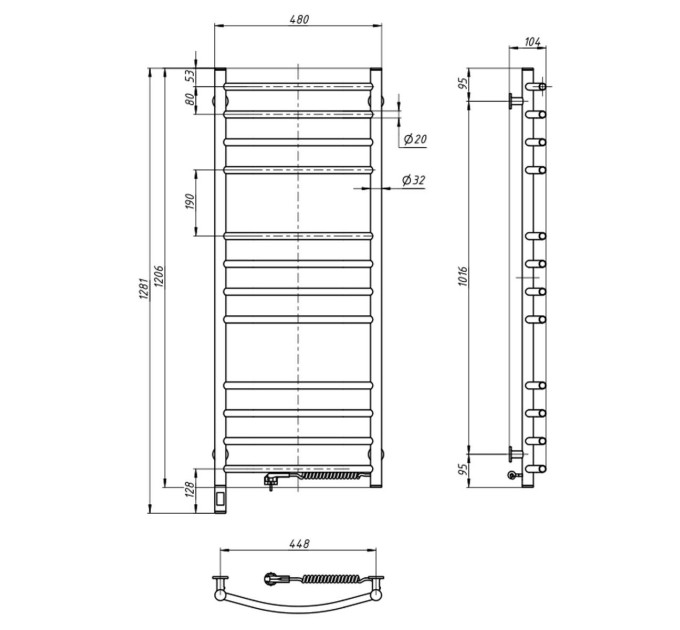 Рушникосушарка Камелія 480х1200 Sensor права з таймером 12-007033-4812