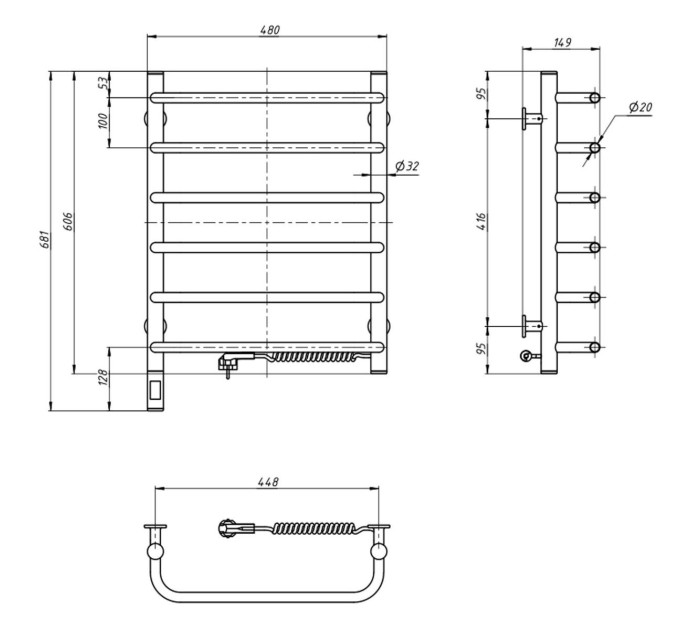 Рушникосушарка Симфонія 480х600 Sensor права з таймером 12-009033-4860