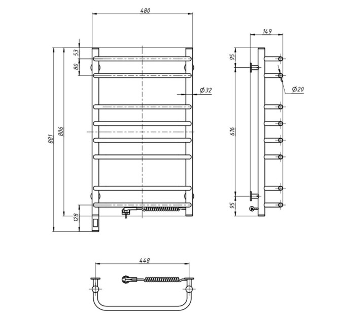 Рушникосушарка Симфонія 480х800 Sensor права з таймером 12-009033-4880