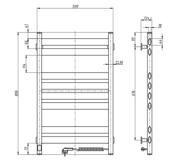 Рушникосушарка Ellipse 500х800 Sensor права, чорний муар 12-245053-5080