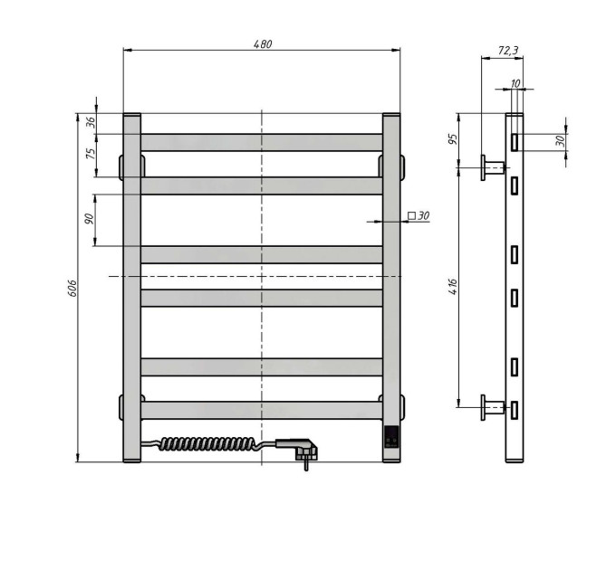 Рушникосушарка Авангард 480х600 Sensor права з таймером 10-028053-4860