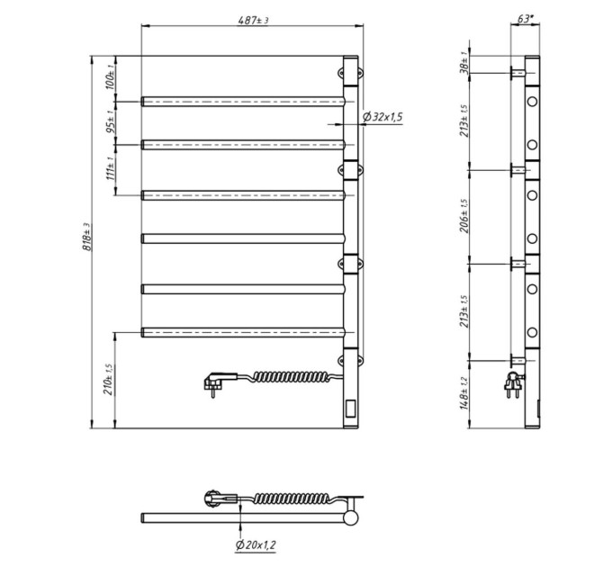 Рушникосушарка Arabesque 480х800 Sensor з таймером, чорний муар 12-223033-4880