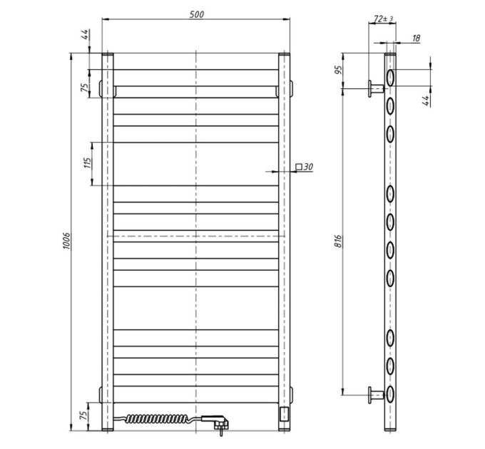 Рушникосушарка Ellipse 500х1000 Sensor ліва з таймером, чорний муар 12-245153-5010