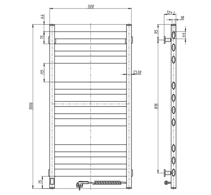 Рушникосушарка Ellipse 500х1000 Sensor права з таймером, чорний муар 12-245053-5010