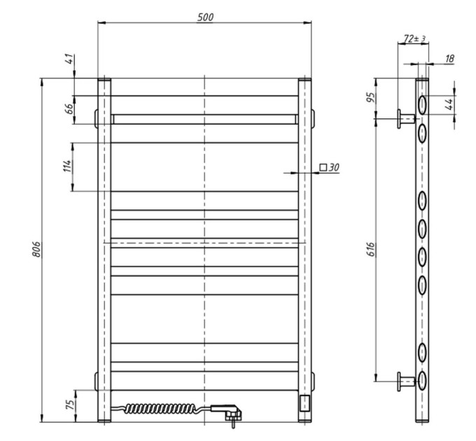 Рушникосушарка Ellipse 500х800 Sensor ліва з таймером, білий оксамит 12-845153-5080