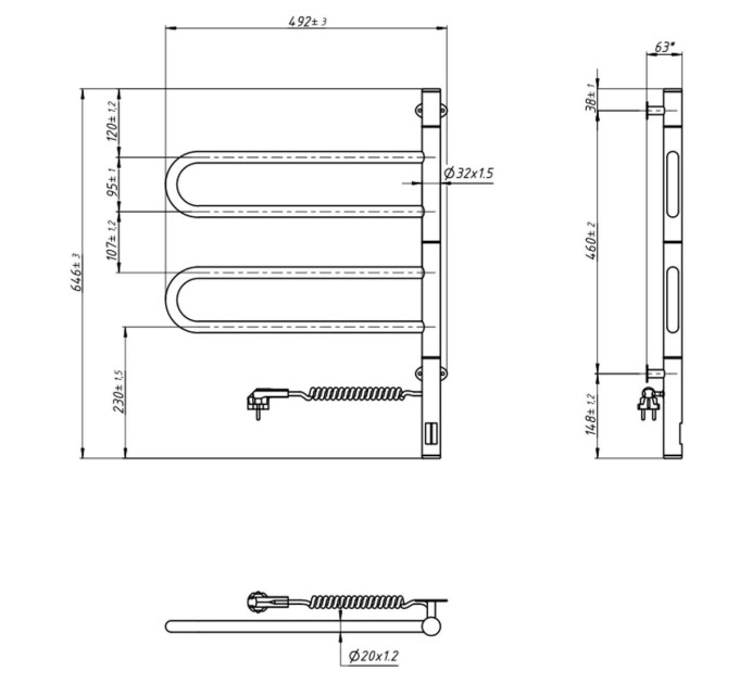Рушникосушарка Fouette 480х600 Sensor з таймером, біла 12-112033-4860