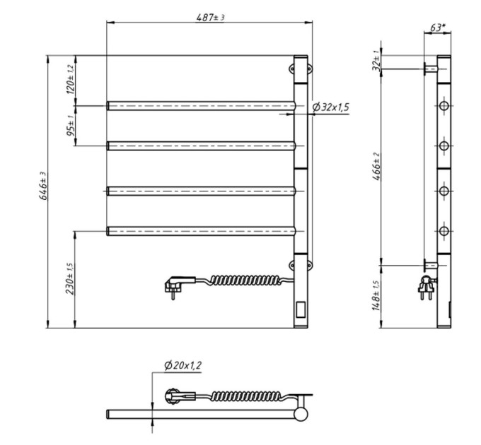 Рушникосушарка електрична Arabesque 480х600 Sensor з таймером, чорний муар 12-223033-4860