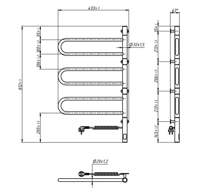 Рушникосушка електрична Fouette 480х800 Sensor з таймером