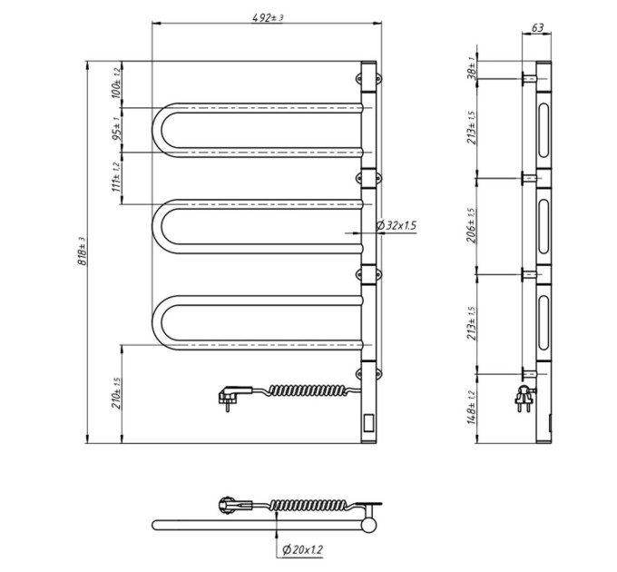 Рушникосушка Fouette 480х800 Sensor з таймером, чорний муар